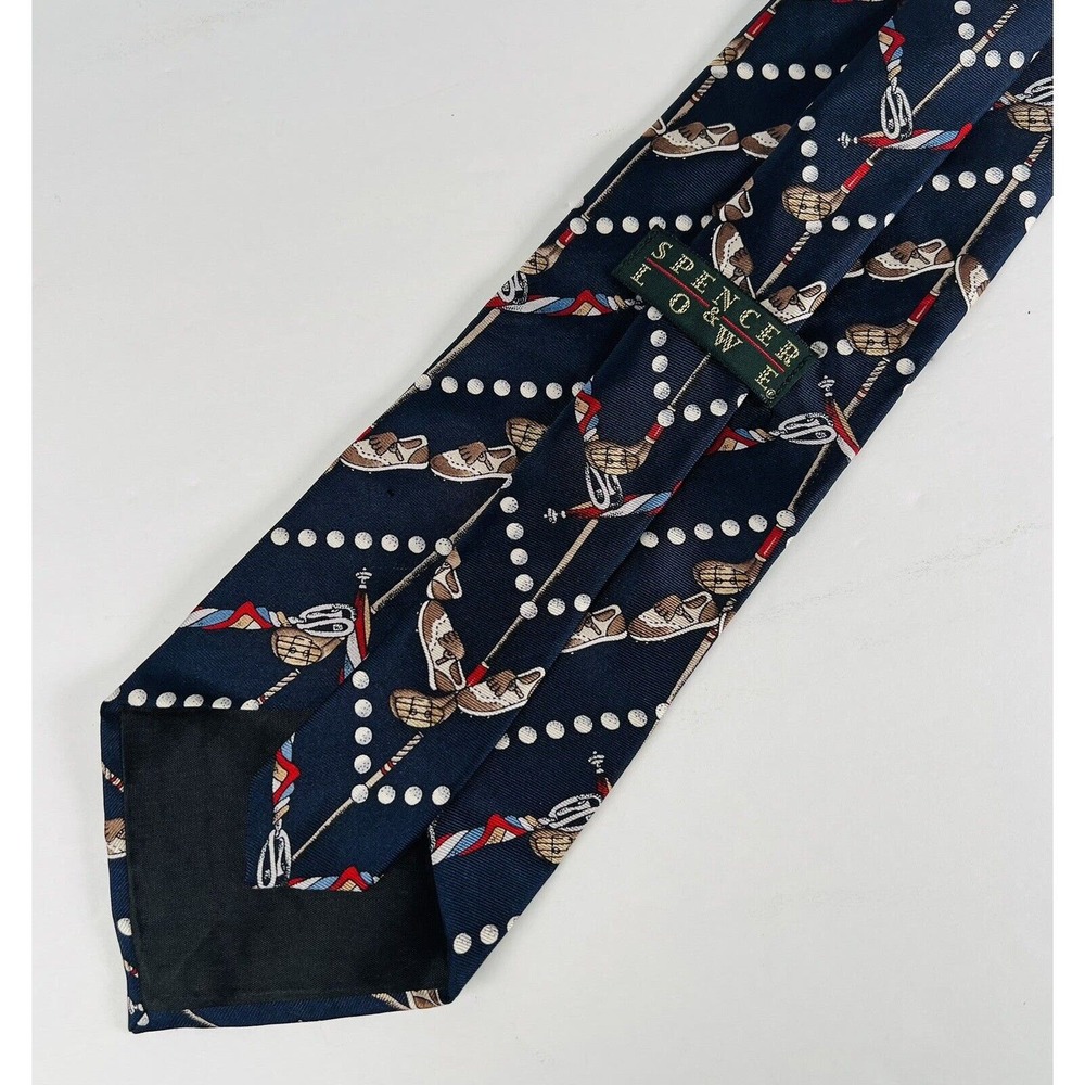 Spence & Lowe Navy Blue White Polka Dots Golf Blue Shoes Silk Neck Tie 57 x 4 - Picture 4 of 5